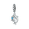 Blue Cubic Zirconia & Sterling Silver Dolphins Drop Charm