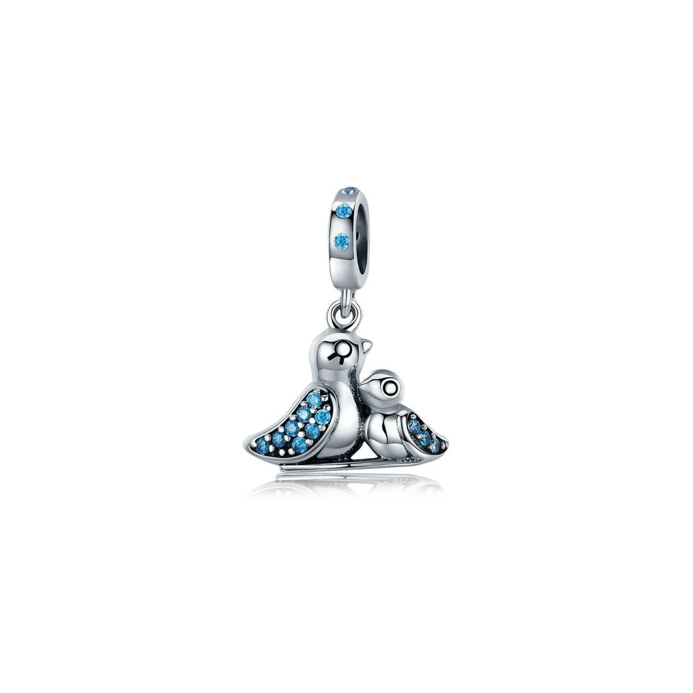 Blue Cubic Zirconia & Sterling Silver Family Drop Charm