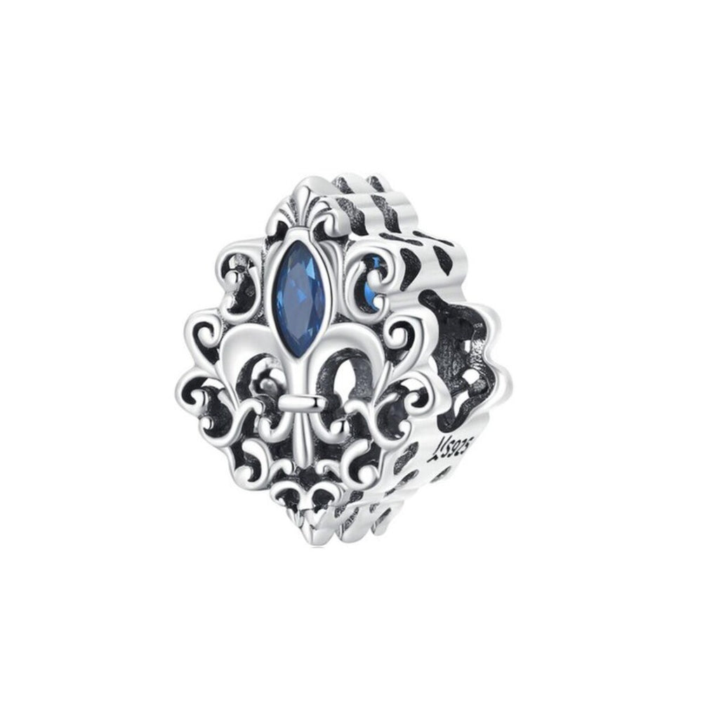 Blue Cubic Zirconia & Sterling Silver Fleur De Lis Charm