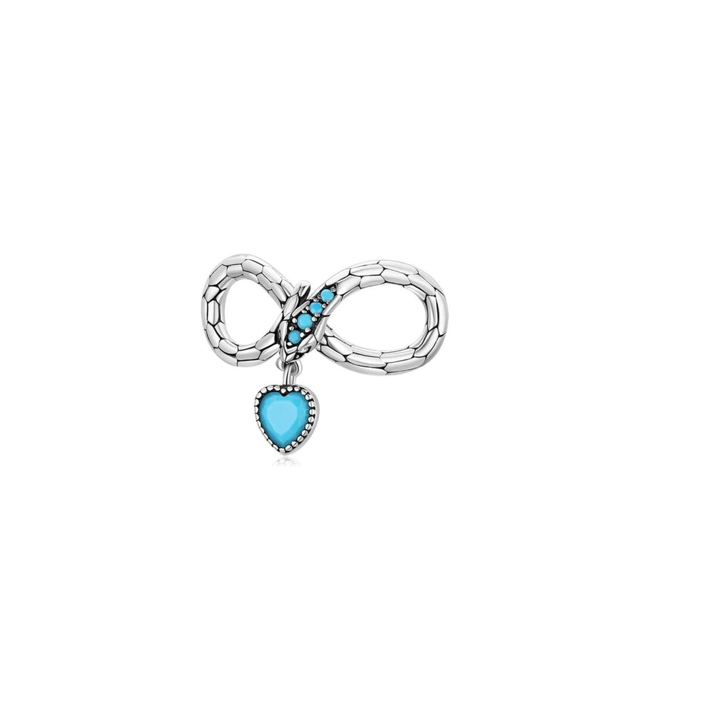 Blue Cubic Zirconia & Sterling Silver Infinity Snake Heart Charm