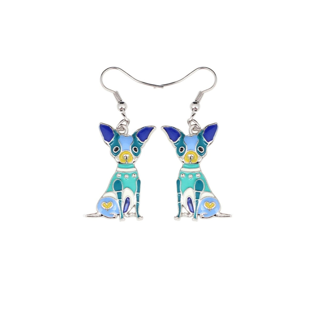 Blue Enamel Chihuahua Earrings