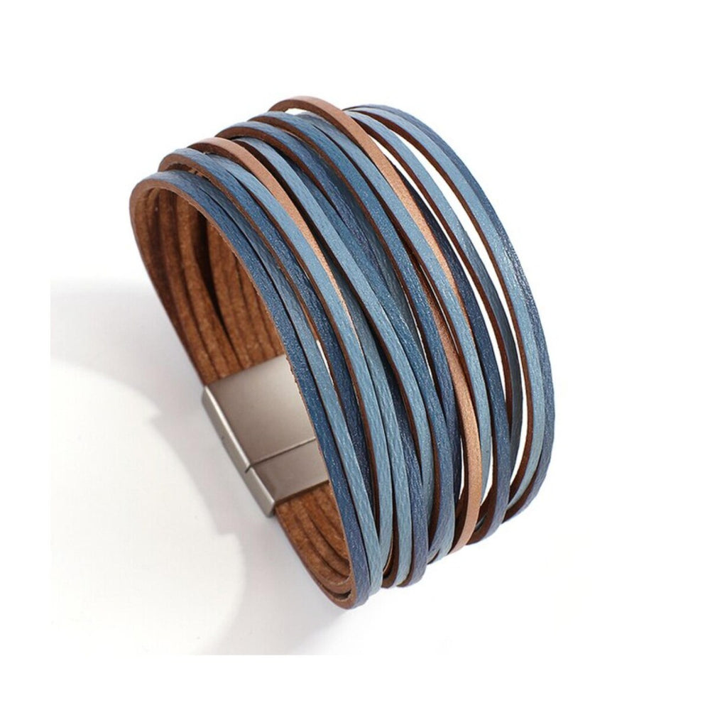 Blue Faux Leather Multi Strand Bracelet