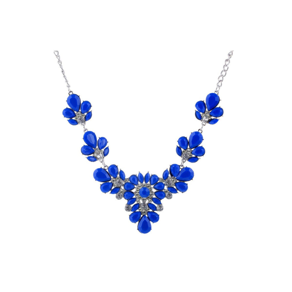 Blue Floral Bib Necklace - White