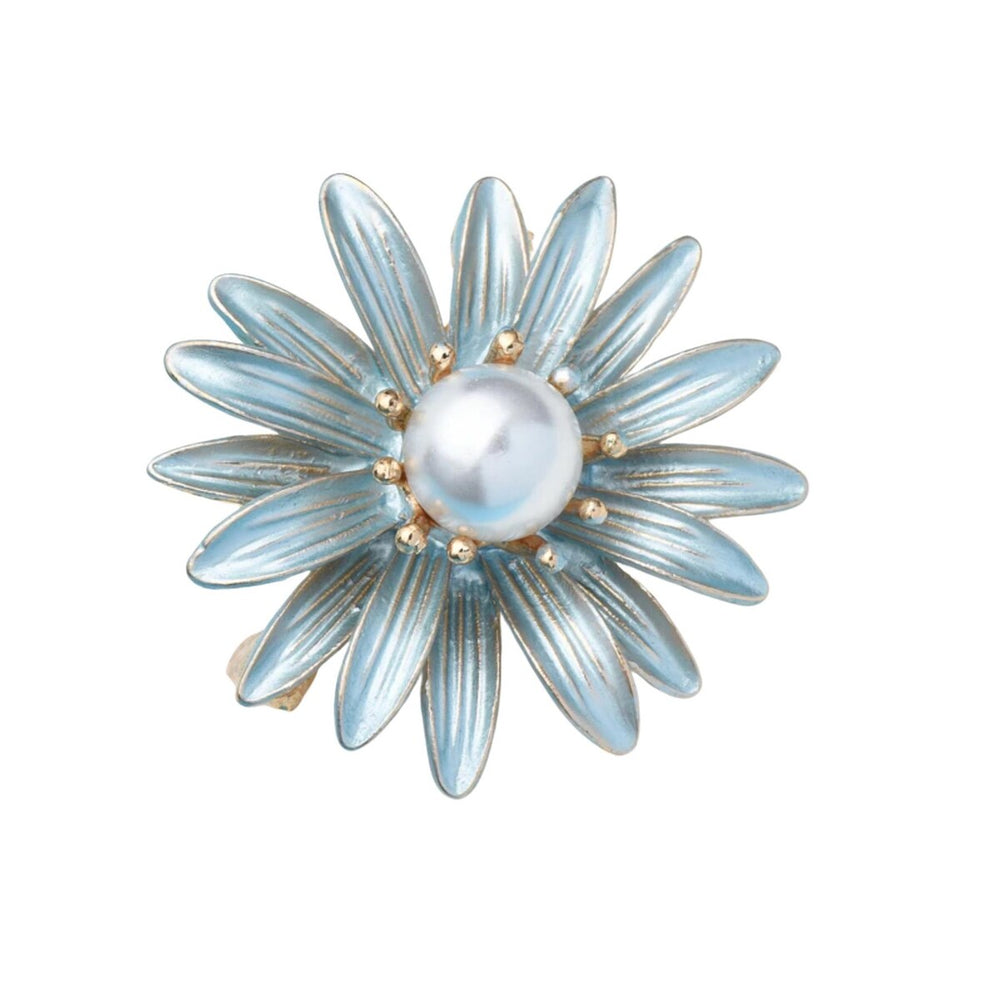 Blue Flower & Faux Pearl Brooch