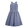 Blue Gingham Bow-Accent Sleeveless A-Line Dress