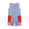 Blue Gingham Farm Animal Tractor Pocket Shortalls