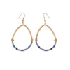 Blue Goldtone Beaded Open Oval Drop Earrings