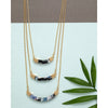 Blue Goldtone Marbled Curved Layered Bar Necklace - White