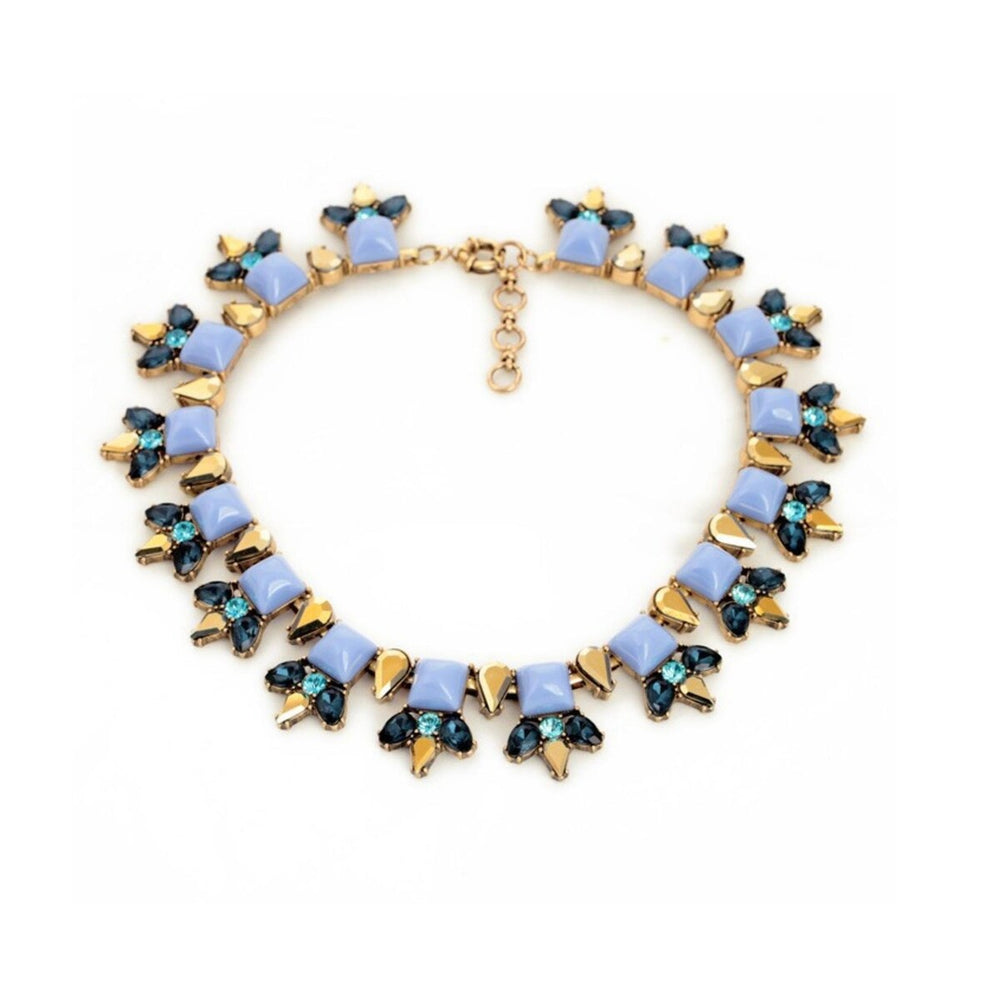 Blue Green Crystal Bib Necklace - White