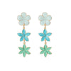 Blue Green Floral Drop Earrings