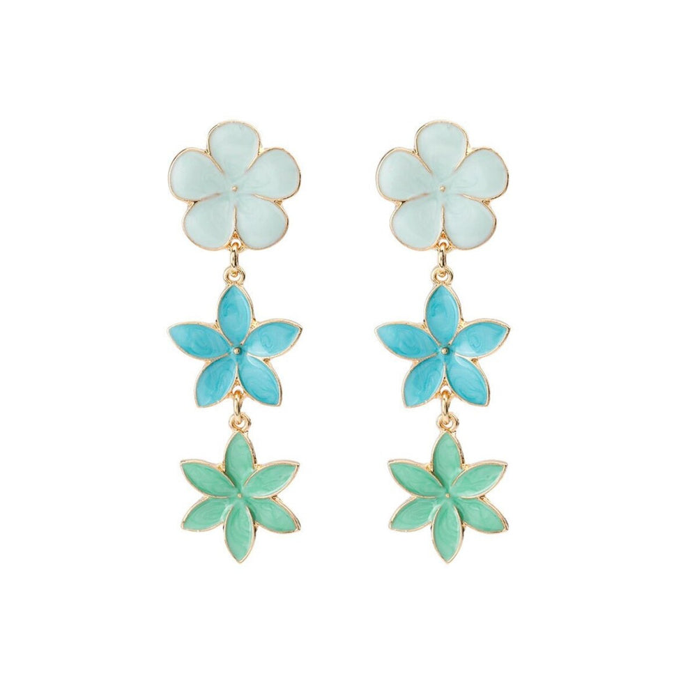 Blue Green Floral Drop Earrings