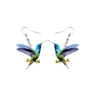 Blue Green Hummingbird Drop Earrings