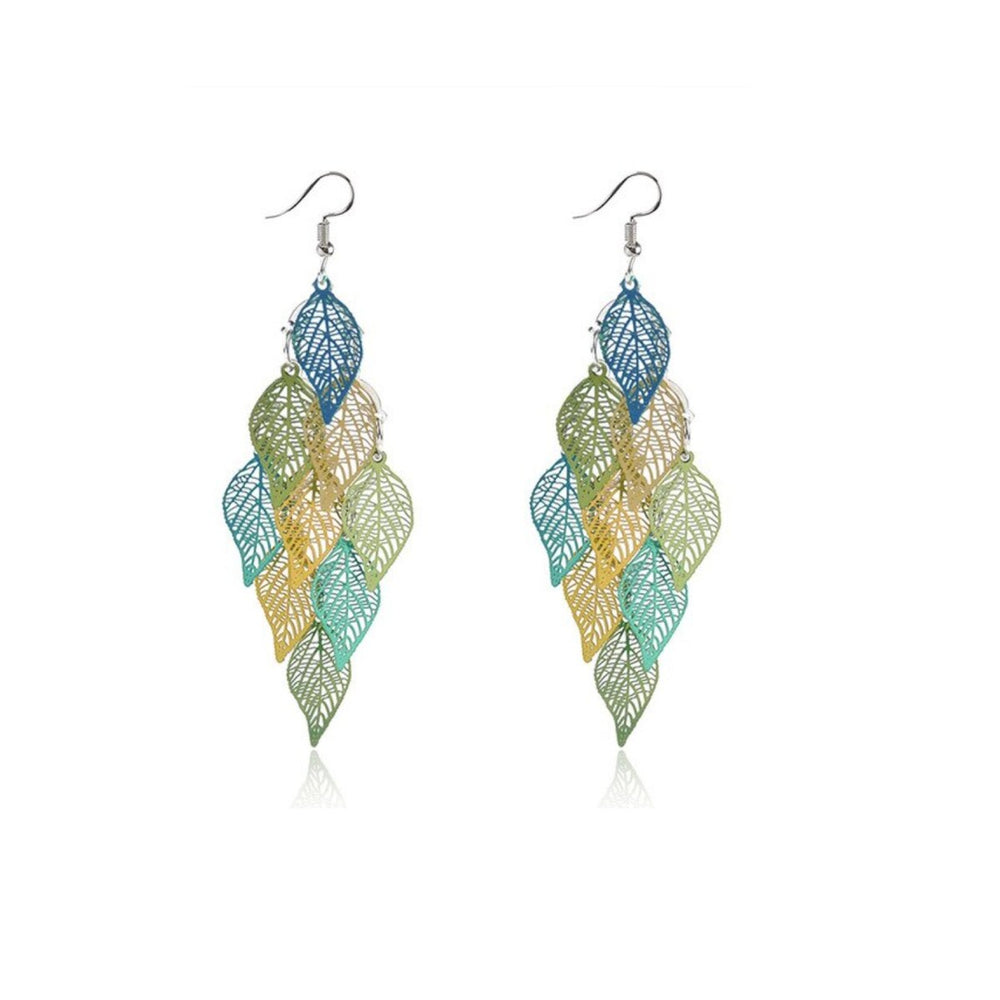 Blue Green Leaf Drop Earrings