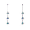 Blue Green Mix Swarovski Crystal Triple Star Drop Earrings