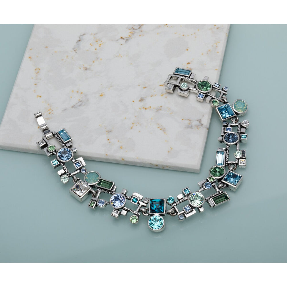 Blue Green Swarovski Crystal Geometric Bracelet