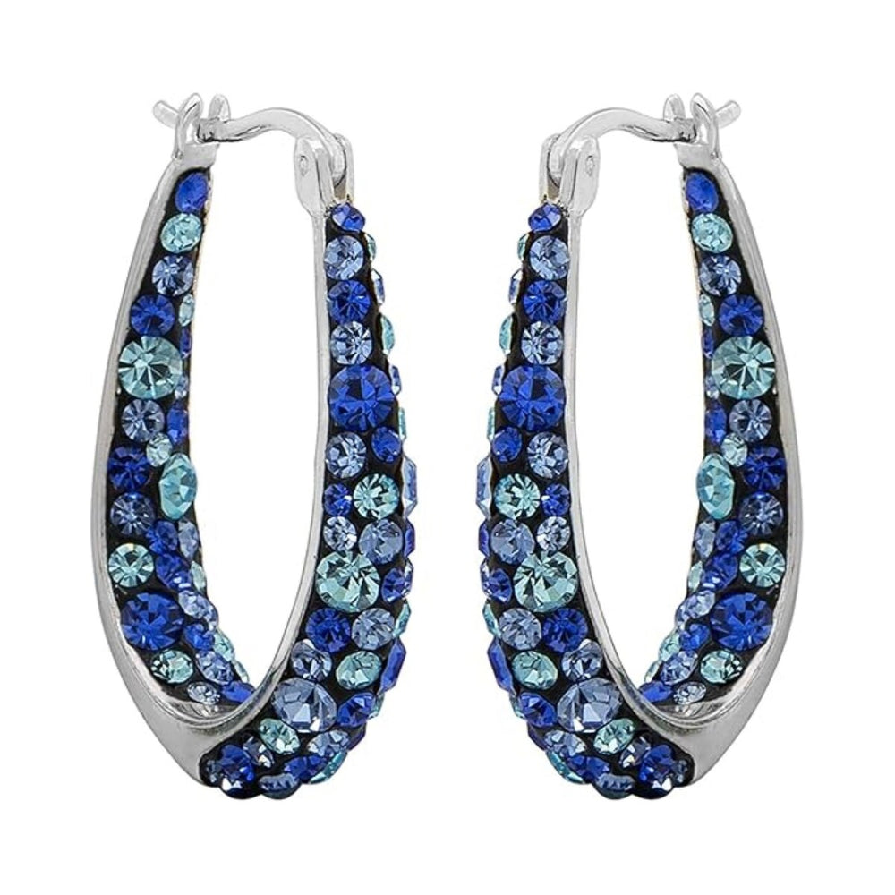 Blue Inside Out Crystal Hoop Earrings For Women