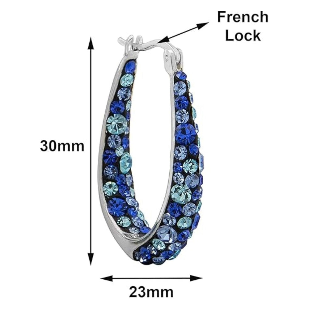 Blue Inside Out Crystal Hoop Earrings For Women