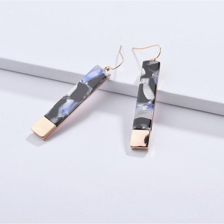 Blue Marbled Rectangular Drop Earrings