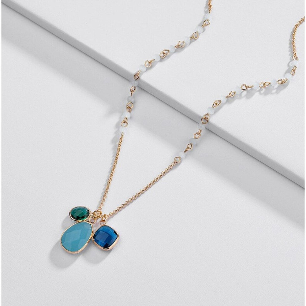 Blue Mix Crystal Clustered Necklace - White