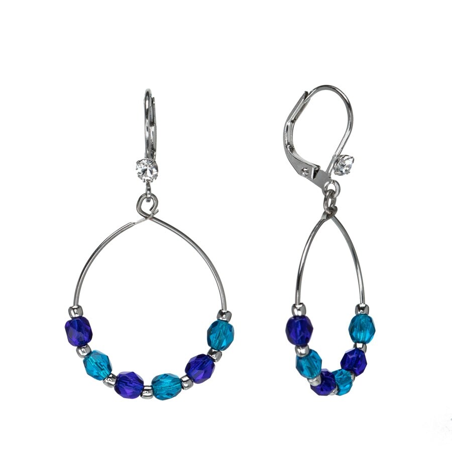 Blue Mix Crystal Open Circle Leverback Earrings