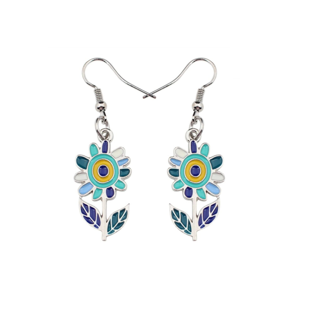 Blue Mix Flower Drop Earrings