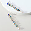 Blue Mix Geometric Crystal Drop Earrings With Imitation Pearl