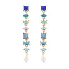 Blue Mix Geometric Crystal Drop Earrings With Imitation Pearl