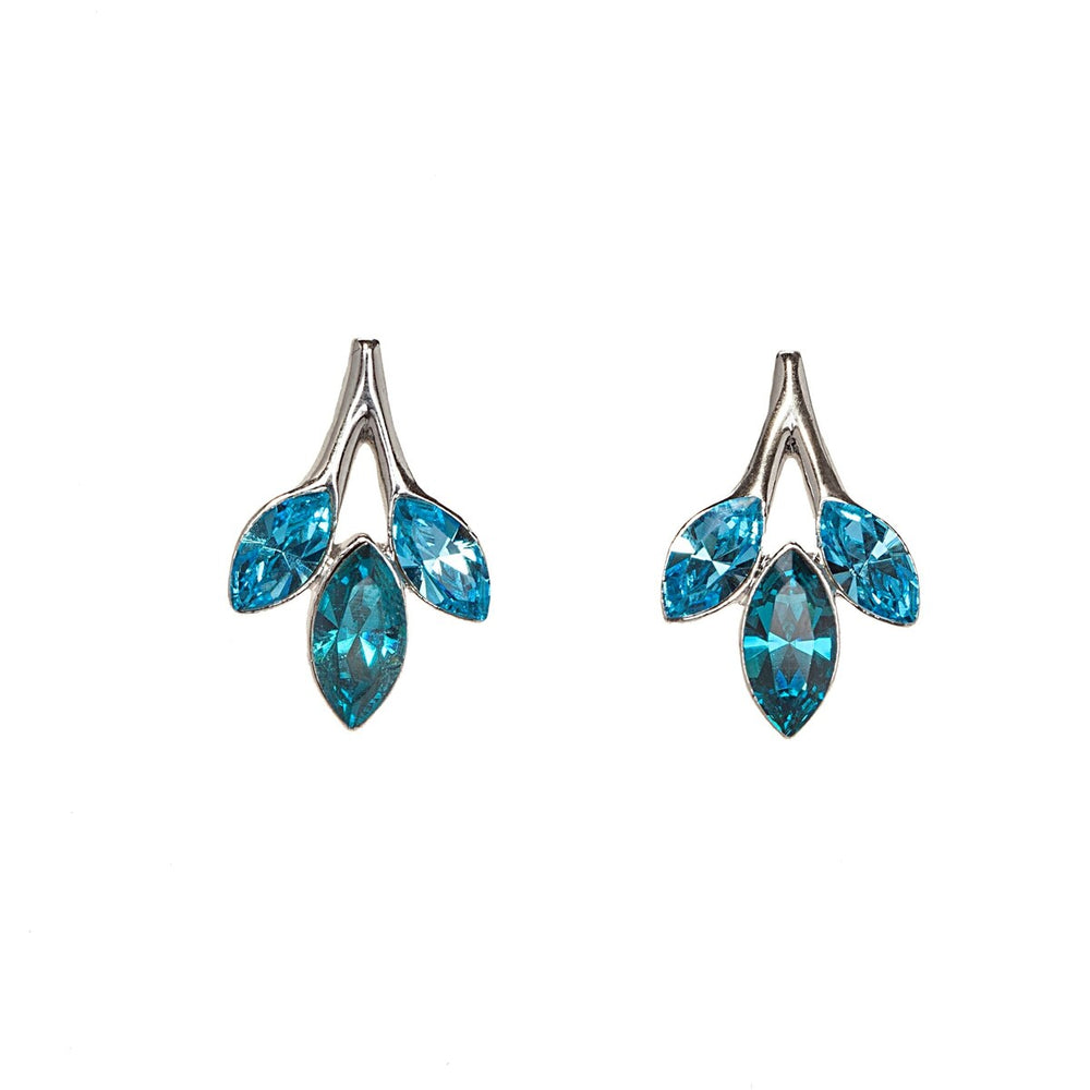 Blue Mix Swarovski Crystal Triple Marquis Leaf Stud Earrings