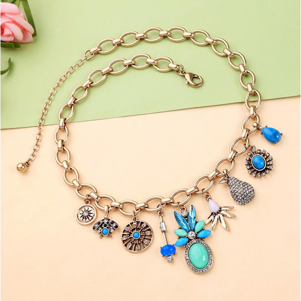 Blue Mix Turquoise Pineapple Charm Necklace - White