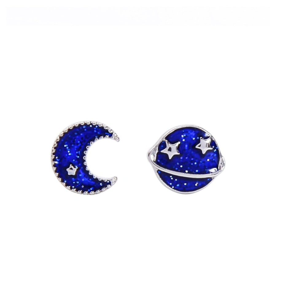 Blue Moon Planet Asymmetrical Stud Earrings