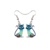 Blue Multi Colored Cat Enamel Earrings