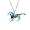 Blue Multi Colored Mosaic Horse Pendant Necklace - White