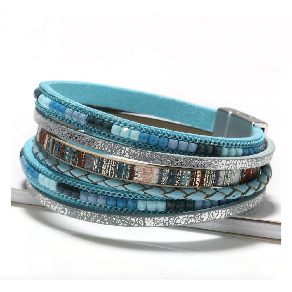 Blue Multi Colored Multi-strand Faux Leather Bracelet