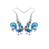 Blue Multi Colored Rooster Drop Earrings