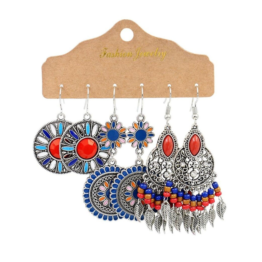 Blue Orange Boho Earring Set