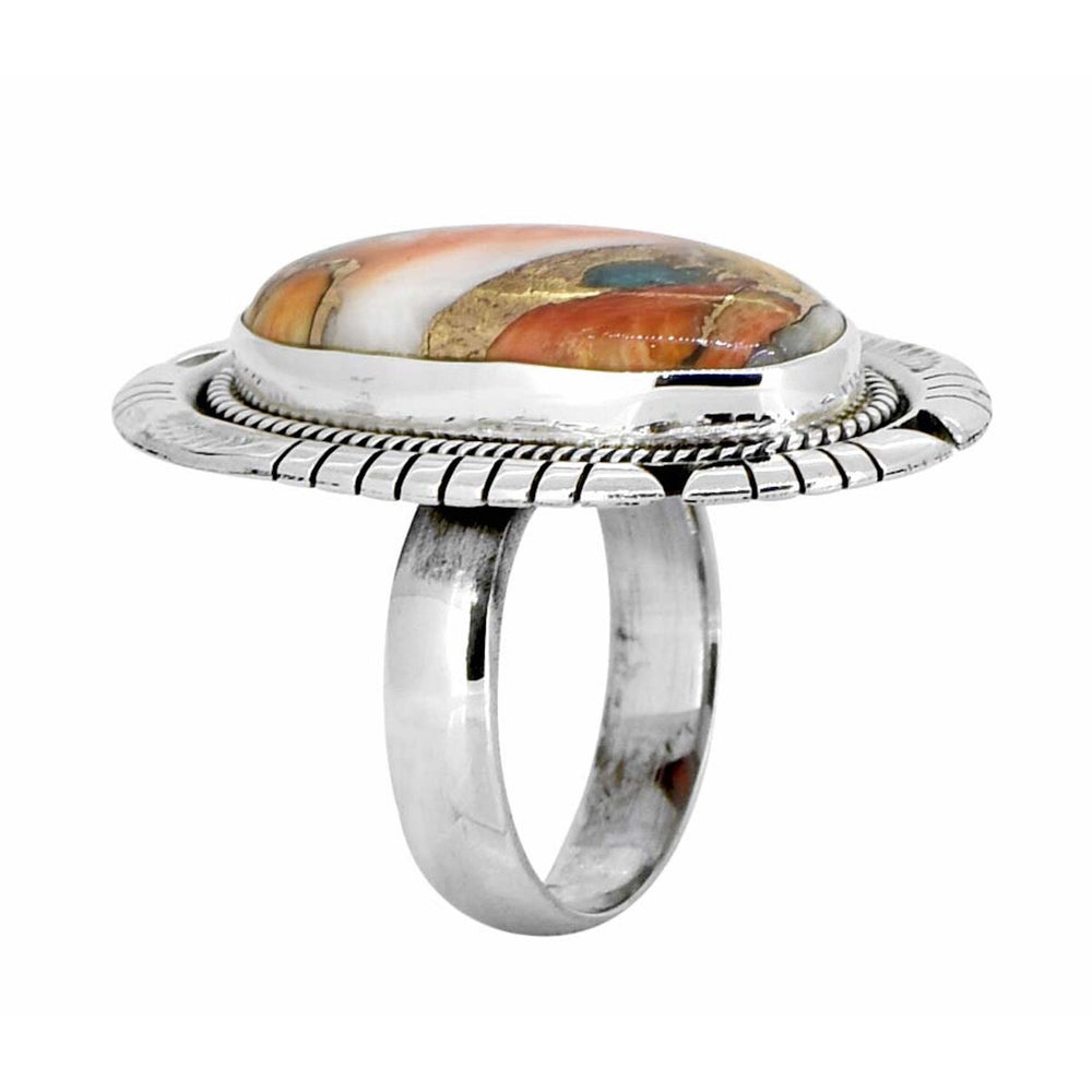 Blue Orange Oyster Turquoise Sterling Silver Ring