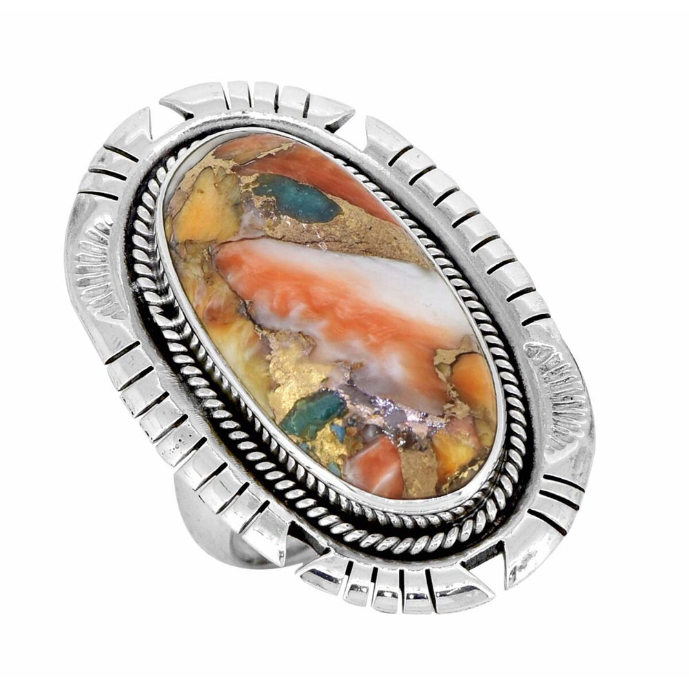 Blue Orange Oyster Turquoise Sterling Silver Ring