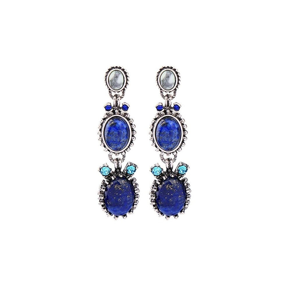 Blue Oval Lapis Drop Earrings