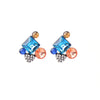 Blue Pink Clustered Crystal Stud Earrings