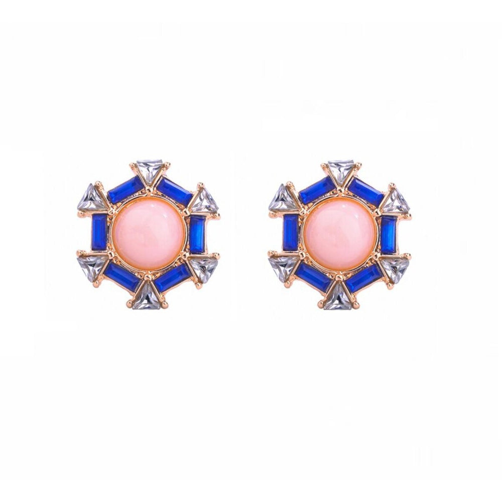 Blue Pink Geometric Stud Earrings