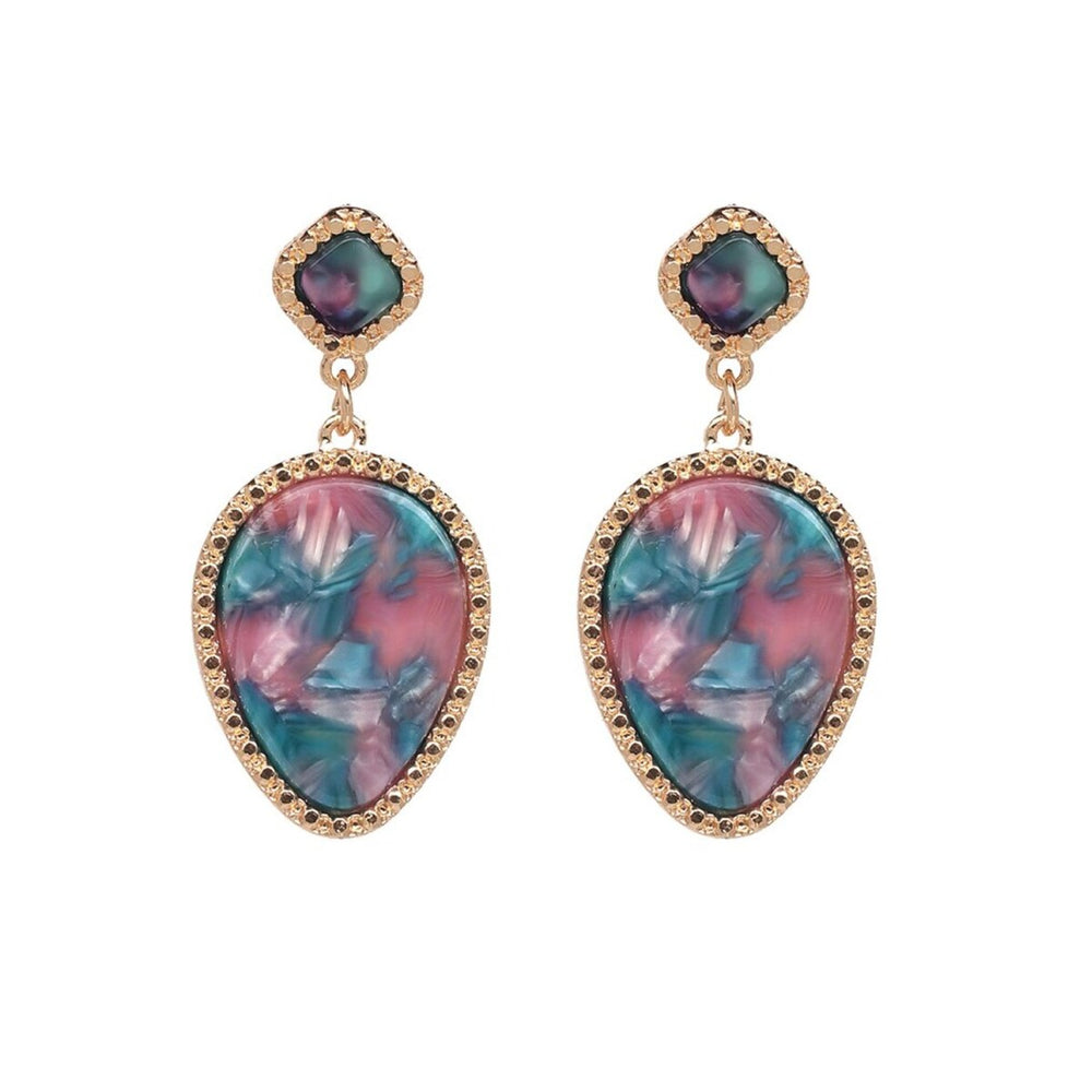 Blue Pink Marbled Teardrop Earrings