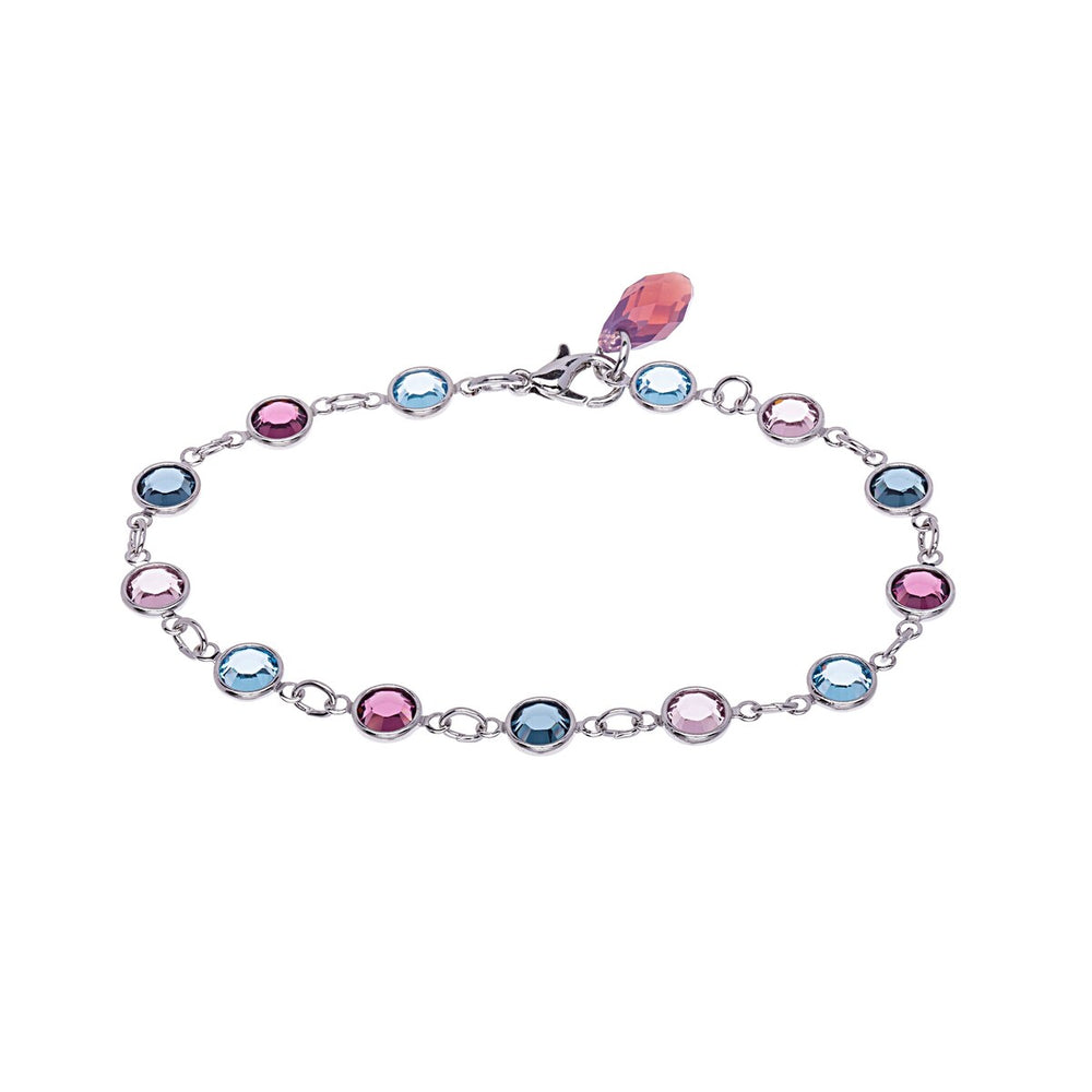 Blue Pink Mix Swarovski Crystal Tennis Bracelet With Briolette Crystal