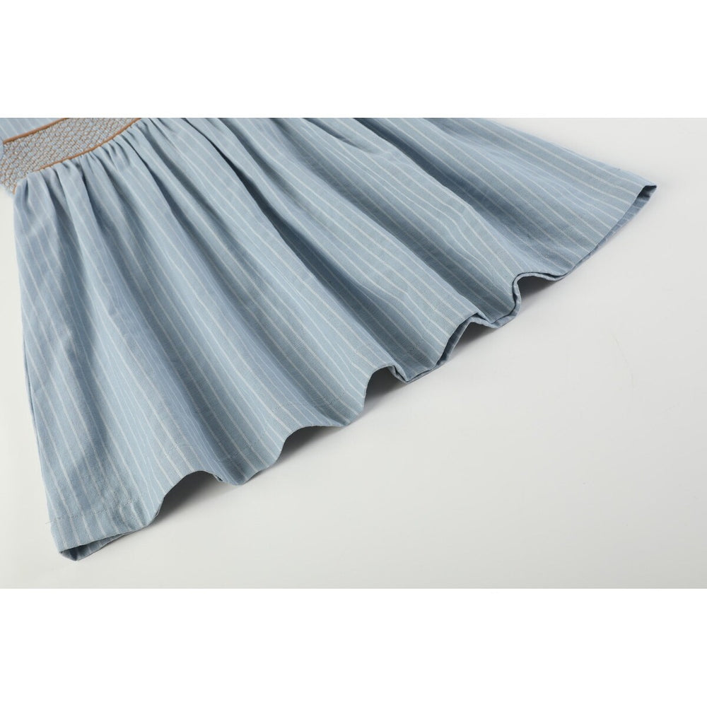 Blue Pinstripe Smocked Ruffle Collar Dress