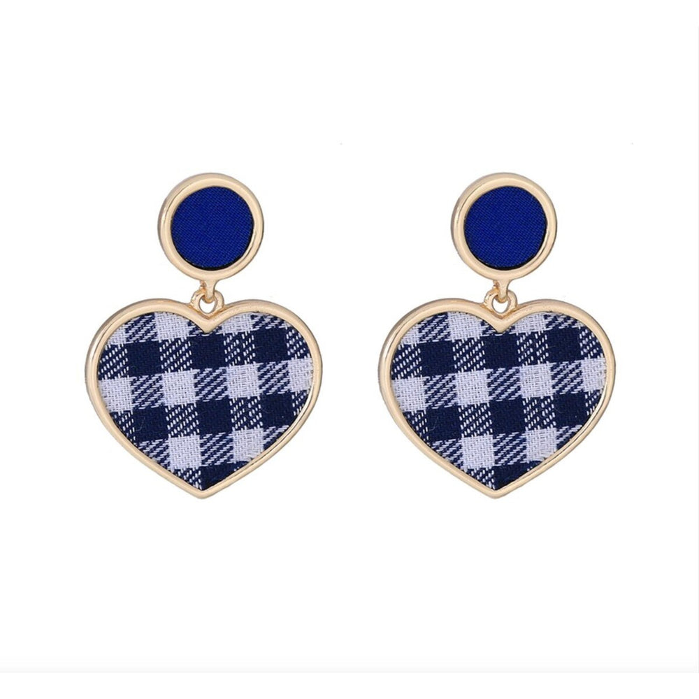 Blue Plaid Heart Earrings