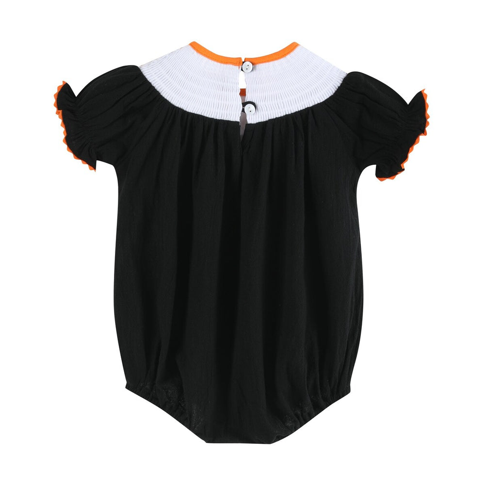 Black and Orange Boo Halloween Smocked Romper