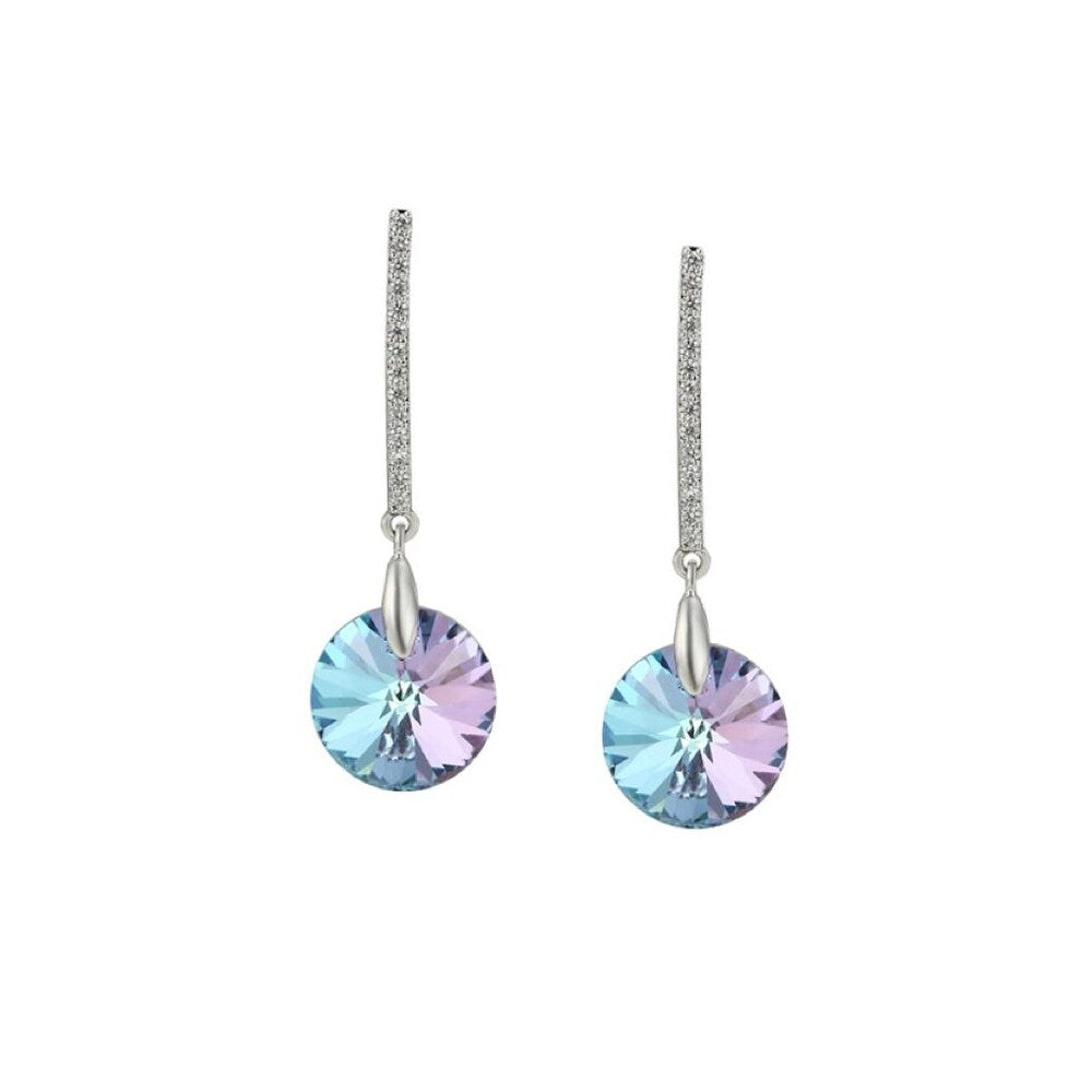 Blue Purple Circular Cubic Zirconia Drop Earrings