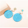 Blue Rattan Circular Drop Earrings