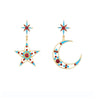 Blue Red Crystal Moon And Star Drop Earrings