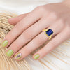 Blue Sapphire 18K Gold Plated Sterling Silver Solitaire Emerald Cut Ring