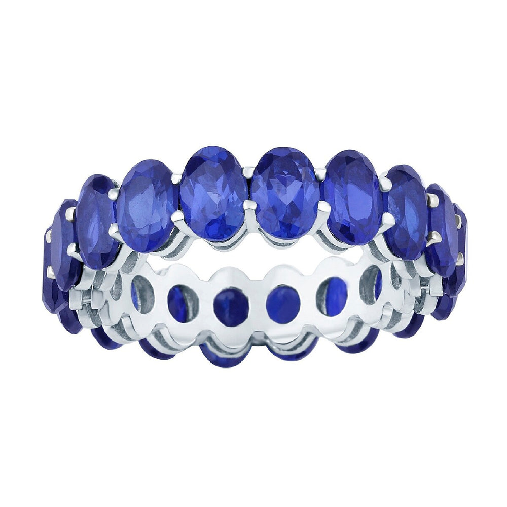 Blue Sapphire Sterling Silver Oval-Cut Eternity Band Ring